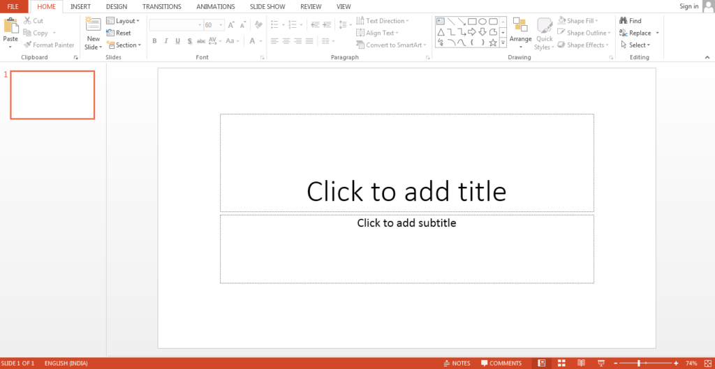 MS powerpoint user interface