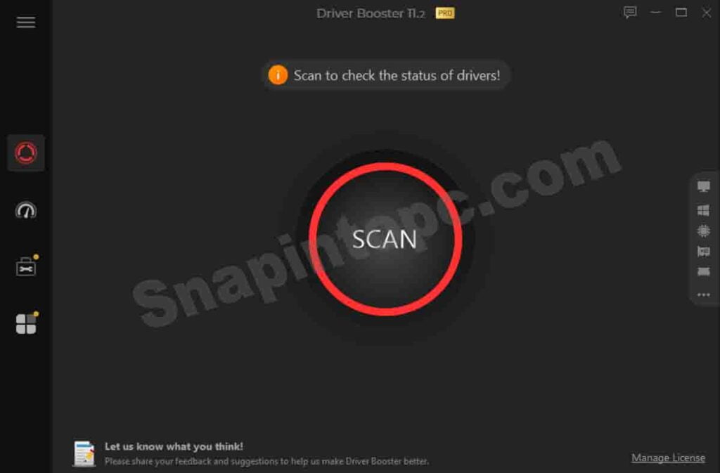 screenshot of driver booster pro ready to scan your PC For Missing drivers 