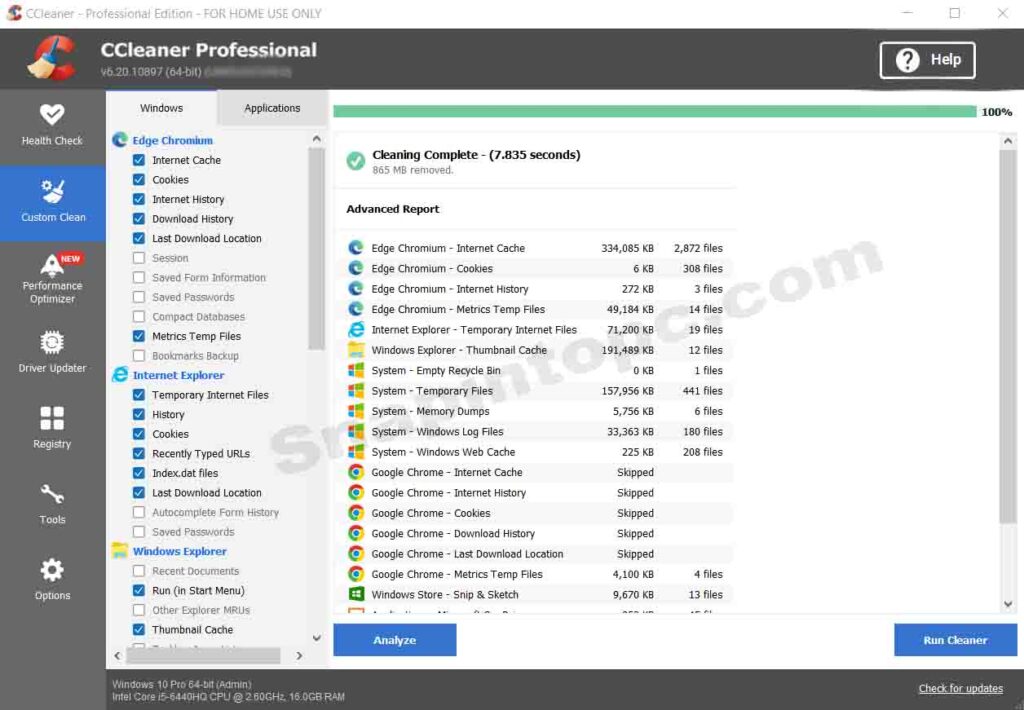 screenshot of ccleaner professional plus   Cleaning complete interface