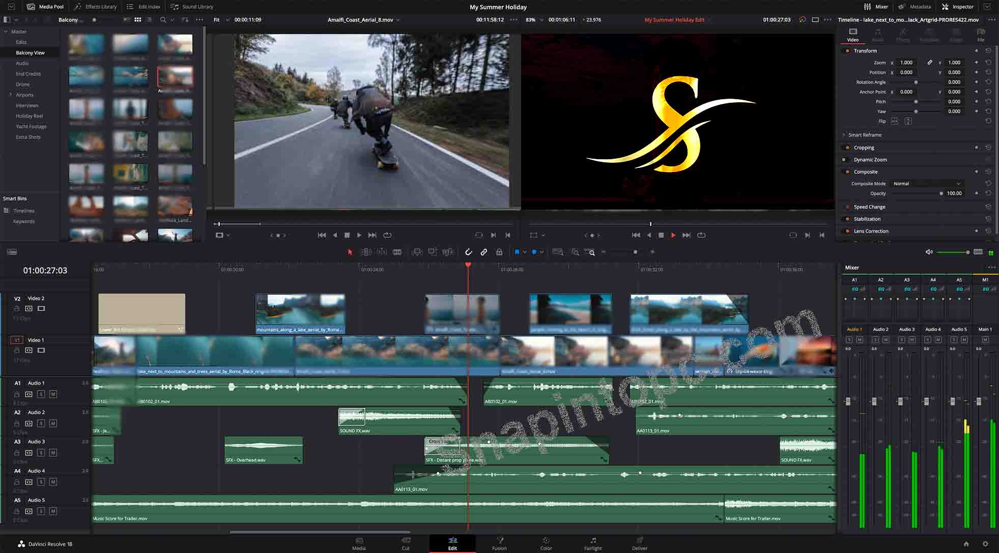 DaVinci Resolve Studio 18.6 editing user interface