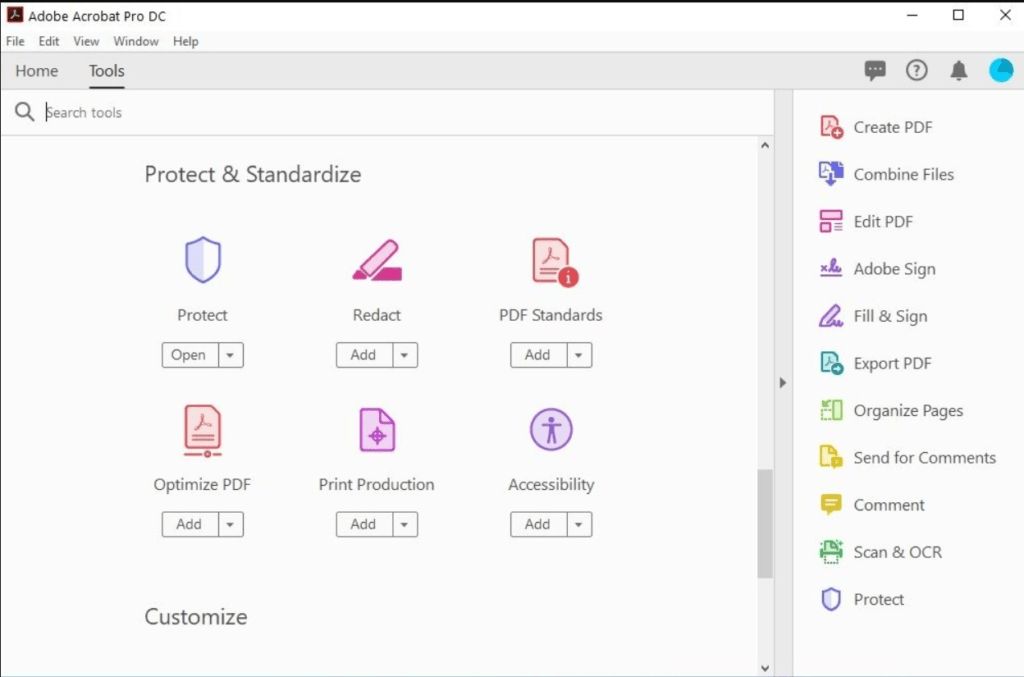 adobe acrobat pro dc user interface